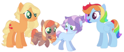 Size: 950x400 | Tagged: safe, artist:wonholy, applejack, rainbow dash, oc, g4, female, lesbian, magical lesbian spawn, offspring, parent:applejack, parent:rainbow dash, parents:appledash, ship:appledash, shipping