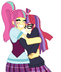 Size: 821x974 | Tagged: safe, artist:alicesbeatinghearts, artist:ktd1993, moondancer, sour sweet, equestria girls, g4, clothes, crystal prep academy uniform, equestria girls-ified, eyes closed, female, glasses, hug, lesbian, school uniform, shipping, simple background, smiling, sourdancer, transparent background