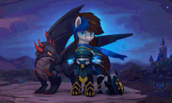 Size: 950x569 | Tagged: safe, artist:rodrigues404, oc, oc only, oc:artleck shredder, dragon, animated, armor, cinemagraph, commission, female, gif, looking at you, mare