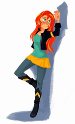 Size: 602x985 | Tagged: safe, artist:neurotic-hamster, sunset shimmer, equestria girls, g4, blushing, boots, clothes, female, human coloration, jacket, leaning, leaning back, leather jacket, looking up, shadow, shoes, simple background, white background