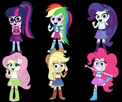 Size: 1268x1059 | Tagged: safe, artist:ra1nb0wk1tty, derpibooru exclusive, applejack, fluttershy, pinkie pie, rainbow dash, rarity, sci-twi, twilight sparkle, equestria girls, g4, black background, clothes, cute, humane six, simple background