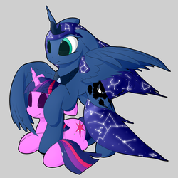 Size: 3072x3072 | Tagged: safe, artist:flutterish, princess luna, twilight sparkle, alicorn, pony, g4, high res