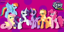 Size: 3367x1716 | Tagged: safe, artist:cinnamon-swirls, applejack, fluttershy, pinkie pie, rainbow dash, rarity, twilight sparkle, alicorn, earth pony, pegasus, pony, unicorn, g4, my little pony: the movie, twilight sparkle (alicorn)