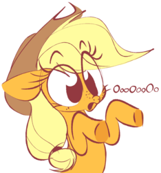 Size: 725x776 | Tagged: safe, artist:hattsy, applejack, earth pony, pony, g4, look before you sleep, 2spooky, cowboy hat, cute, eye clipping through hair, female, freckles, hat, jackabetes, mare, oooooh, open mouth, scene interpretation, silly, silly pony, simple background, solo, spooky, stetson, white background