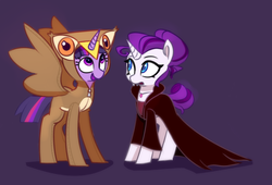 Size: 1951x1323 | Tagged: safe, artist:lilfunkman, rarity, twilight sparkle, alicorn, owl, pony, unicorn, vampire, g4, clothes, costume, cute, female, lesbian, mare, ship:rarilight, shipping, twilight sparkle (alicorn)