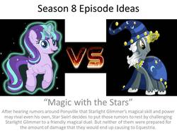 Size: 960x720 | Tagged: safe, star swirl the bearded, starlight glimmer, g4, season 8, episode idea, glowing horn, horn, levitation, magic, oh no, self-levitation, telekinesis, what if, xk-class end-of-the-world scenario