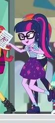 Size: 257x573 | Tagged: safe, screencap, fluttershy, rainbow dash, sci-twi, sunset shimmer, twilight sparkle, equestria girls, g4, my little pony equestria girls: better together, the finals countdown, a++, clothes, converse, cropped, female, glasses, grades, ponytail, shoes, skirt, smiling, socks