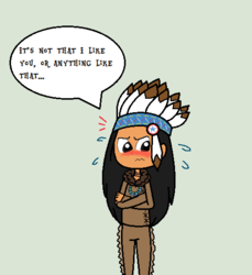 Size: 481x524 | Tagged: safe, artist:obeliskgirljohanny, chief thunderhooves, human, g4, blushing, crossed arms, feather, headdress, humanized, indian chief, looking down, native american, tsundere