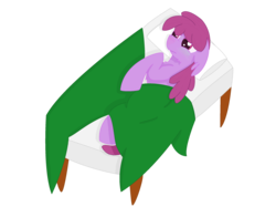 Size: 2592x1936 | Tagged: safe, artist:randomelight, berry punch, berryshine, earth pony, pony, g4, bed, cel shading, female, lidded eyes, sick, simple background, solo, transparent background, under blanket