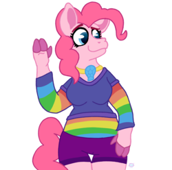 Size: 4000x3971 | Tagged: safe, artist:moddiearts, pinkie pie, earth pony, anthro, g4, clothes, female, finger hooves, high res, shorts, simple background, solo, transparent background