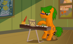 Size: 6368x3855 | Tagged: safe, artist:xenoneal, oc, oc only, oc:paper, earth pony, pony, absurd resolution, glasses, keyboard, male, musical instrument, solo, stallion, vector