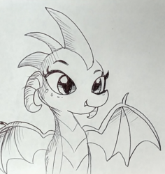 Size: 858x908 | Tagged: safe, artist:tjpones, princess ember, dragon, g4, bust, female, grayscale, inktober, monochrome, solo, traditional art