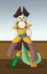 Size: 700x1100 | Tagged: safe, artist:foxenawolf, captain celaeno, bird, parrot pirates, anthro, g4, my little pony: the movie, clothes, female, hat, piercing, pirate, solo