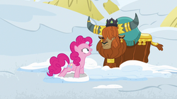 Size: 1280x720 | Tagged: safe, screencap, pinkie pie, prince rutherford, pony, yak, g4, not asking for trouble, snow