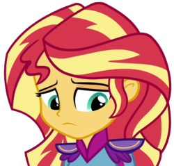 Size: 738x706 | Tagged: safe, sunset shimmer, equestria girls, g4, my little pony equestria girls: friendship games, female, motocross outfit, sad, simple background, solo, transparent background