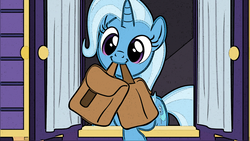 Size: 1920x1080 | Tagged: safe, edit, edited screencap, screencap, trixie, pony, unicorn, g4, to where and back again, :3, cute, diatrixes, female, mare, mouth hold, photoshop filter, smiling, solo, to saddlebags and back again, trixie's wagon