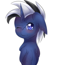 Size: 4500x5000 | Tagged: safe, artist:shimayaeiko, oc, oc only, oc:shabaco, pony, unicorn, absurd resolution, bust, male, one eye closed, sad, simple background, solo, transparent background, ych result