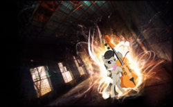 Size: 1920x1200 | Tagged: safe, artist:moongazeponies, artist:vividkinz, edit, octavia melody, earth pony, pony, g4, bow, cello, empty, female, musical instrument, room, solo, stock image, vector, wallpaper, wallpaper edit, window