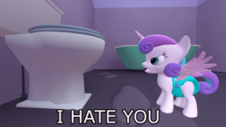 Size: 1920x1080 | Tagged: safe, artist:northern haste, princess flurry heart, pony, g4, 3d, angry, baby, baby pony, bathtub, diaper, female, foal, potty, solo, source filmmaker, toilet