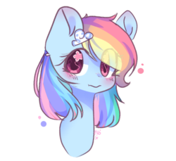Size: 680x622 | Tagged: safe, artist:windymils, rainbow dash, pegasus, pony, bust, cute, dashabetes, female, hairpin, looking at you, mare, multicolored hair, simple background, solo, white background