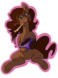 Size: 1500x2000 | Tagged: safe, artist:stereo-of-the-heart, oc, oc only, oc:chocolate serenity, earth pony, pony, bowl, female, looking at you, mare, mouth hold, simple background, solo, spoon, transparent background, underhoof