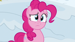 Size: 1280x720 | Tagged: safe, screencap, pinkie pie, pony, g4, not asking for trouble, female, mare, raised eyebrow, snow, solo