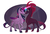 Size: 1200x821 | Tagged: safe, artist:probablyfakeblonde, fizzlepop berrytwist, tempest shadow, twilight sparkle, alicorn, classical unicorn, pony, unicorn, g4, my little pony: the movie, abstract background, broken horn, cloven hooves, colored hooves, colored wings, eyes closed, female, horn, leonine tail, lesbian, magic, magic aura, mare, raised hoof, ship:tempestlight, shipping, smiling, sparking horn, twilight sparkle (alicorn), unshorn fetlocks