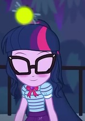 Size: 432x615 | Tagged: safe, screencap, sci-twi, twilight sparkle, firefly (insect), equestria girls, g4, my little pony equestria girls: better together, star crossed, blushing, clothes, cropped, eyes closed, female, geode of telekinesis, glasses, ponytail, skirt, solo