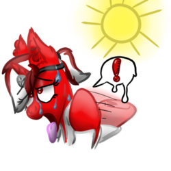 Size: 512x512 | Tagged: safe, artist:hilfigirl, oc, oc only, oc:aescula, color change, doctor, exclamation point, head mirror, hot, panting, simple background, solo, speech bubble, sun, sweat, telegram sticker, transparent background