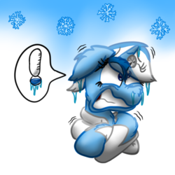 Size: 512x512 | Tagged: safe, artist:hilfigirl, oc, oc only, oc:aescula, pony, unicorn, cartoon, cold, color change, doctor, freezing, head mirror, shivering, simple background, solo, speech bubble, transparent background, trembling