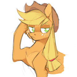 Size: 628x627 | Tagged: safe, artist:xenon, applejack, g4, cowboy hat, female, hat, lidded eyes, looking at you, simple background, solo, unshorn fetlocks, white background