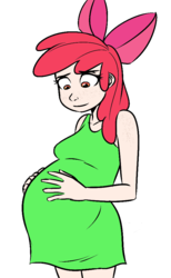 Size: 581x945 | Tagged: safe, artist:megasweet, color edit, edit, apple bloom, human, g4, clothes, colored, dress, female, freckles, humanized, pregbloom, pregnant, pregnant apple bloom, shoulder freckles, simple background, solo, teenager, transparent background