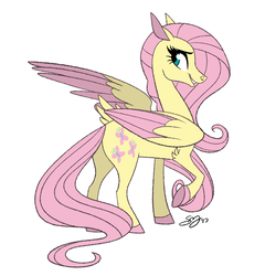 Size: 1714x1714 | Tagged: safe, artist:probablyfakeblonde, part of a set, fluttershy, pegasus, pony, g4, colored hooves, colored wings, colored wingtips, female, mare, raised hoof, simple background, smiling, solo, unshorn fetlocks, white background