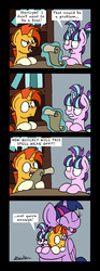 Size: 1311x3507 | Tagged: safe, artist:bobthedalek, starlight glimmer, sunburst, twilight sparkle, alicorn, pony, unicorn, g4, uncommon bond, age regression, angry, blaze (coat marking), coat markings, colt, colt sunburst, comic, cute, dialogue, discussion in the comments, eyes closed, facial markings, female, filly, filly starlight glimmer, foal, frown, glare, glimmerbetes, glimmerdoption, happy, hoof hold, hug, leaning, levitation, lidded eyes, lip bite, looking at each other, magic, male, mama twilight, mare, open mouth, reading, scroll, shrunken pupils, smiling, socks (coat markings), starlight glimmer is not amused, sunbetes, telekinesis, this will end in intensive mothering, twilight sparkle (alicorn), unamused, wide eyes, younger