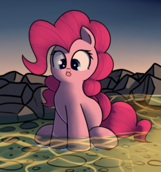 Size: 1050x1122 | Tagged: safe, artist:neuro, pinkie pie, earth pony, pony, g4, cute, diapinkes, female, mlem, sitting, solo, tongue out, water