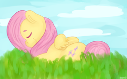 Size: 1097x679 | Tagged: safe, artist:discorcl, fluttershy, g4, female, sky, sleeping, solo