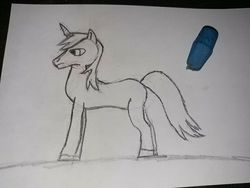 Size: 1024x768 | Tagged: safe, artist:soulcreeper12, oc, oc only, oc:scope sight, pony, unicorn, pencil drawing, side view, sketch, solo, traditional art