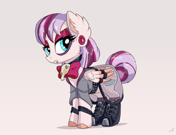 Size: 2600x2000 | Tagged: safe, artist:docwario, oc, oc only, oc:cutie pie, pegasus, pony, clothes, ear piercing, eyeliner, eyeshadow, female, fishnet stockings, goth, high res, makeup, mare, piercing, simple background, solo