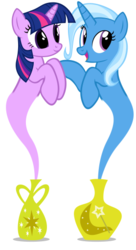 Size: 278x512 | Tagged: safe, artist:navitaserussirus, trixie, twilight sparkle, genie, asktwixiegenies, g4, cropped, female, geniefied, lesbian, ship:twixie, shipping, simple background, species swap, white background