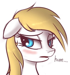 Size: 651x705 | Tagged: safe, artist:jeki, edit, oc, oc only, oc:aryanne, earth pony, pony, blond, blushing, bust, dialogue, female, floppy ears, flustered, lidded eyes, looking at you, mare, open mouth, sad, simple background, solo, upper body, white background