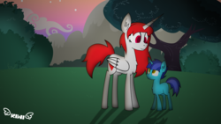 Size: 2400x1350 | Tagged: safe, artist:kiwipone, oc, oc only, oc:brooke heart, oc:daylight dream, alicorn, pony, unicorn, colt, cute, drawn by mouse, drawn with mouse, duo, female, looking at each other, male, mare, mother and son, motherly love, standing