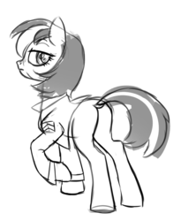 Size: 577x702 | Tagged: safe, artist:mellowhen, oc, oc only, oc:roulette, fallout equestria, clothes, jacket, military, simple background, sketch, solo