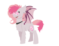 Size: 863x665 | Tagged: safe, artist:deerbutt, oc, oc only, oc:candy quartz, bat pony, collar, cute, fangs, female, mare, piercing, solo