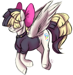 Size: 1395x1444 | Tagged: safe, artist:1an1, songbird serenade, pegasus, pony, g4, my little pony: the movie, bow, clothes, cutie mark, female, flying, hair bow, hair over eyes, mare, simple background, smiling, solo, white background, wings
