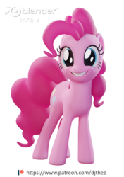 Size: 1524x2160 | Tagged: safe, alternate version, artist:therealdjthed, pinkie pie, earth pony, pony, g4, 3d, 3d model, blender, blender cycles, cycles render, female, mare, model:djthed, patreon, patreon logo, simple background, smiling, solo, transparent background