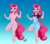 Size: 5173x4506 | Tagged: safe, artist:salamishowdown, pinkie pie, earth pony, anthro, unguligrade anthro, g4, absurd resolution, breastless female, clothes, dungarees, female, gradient background, happy, overalls, solo