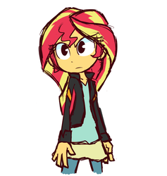 Size: 964x1017 | Tagged: safe, artist:lilboulder, sunset shimmer, equestria girls, g4, clothes, colored sketch, female, jacket, simple background, solo, white background