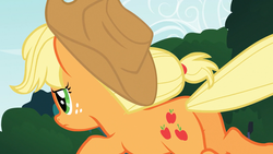 Size: 1280x720 | Tagged: safe, screencap, applejack, earth pony, pony, g4, spike at your service, butt, female, freckles, mare, plot, solo