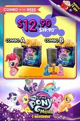 Size: 348x528 | Tagged: safe, applejack, fluttershy, pinkie pie, rainbow dash, rarity, twilight sparkle, alicorn, pony, g4, my little pony: the movie, collectible, cup, female, food, fridge horror, mare, merchandise, popcorn, singapore, stamp, the implications are horrible, twilight sparkle (alicorn), unfortunate implications