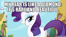 Size: 600x337 | Tagged: safe, edit, edited screencap, screencap, rarity, g4, my little pony: friendship is magic, the ticket master, butt, image macro, meme, memeful.com, plot